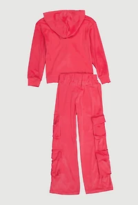 Girls Velour Zip Front Hoodie and Utility Sweatpants