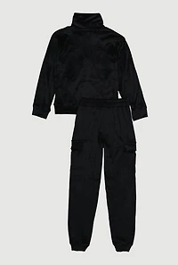 Girls Velour Love Graphic Sweatshirt and Cargo Joggers, Black, Size 10-12