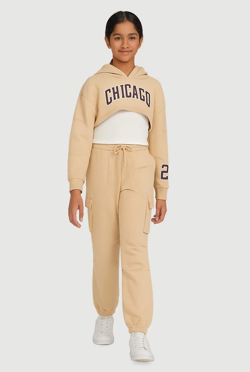 Girls Chicago Graphic Pleated Sweatshirt and Sweatpants with Tank Top