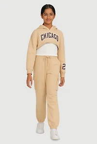 Girls Chicago Graphic Pleated Sweatshirt and Sweatpants with Tank Top