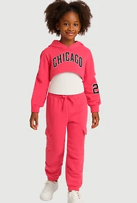 Girls Chicago Graphic Pleated Sweatshirt and Sweatpants with Tank Top