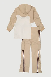 Girls Brooklyn Graphic Hoodie and Tank Top with Sweatpants, Beige, Size 7-8