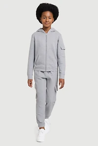 Girls Zip Front Hoodie and Cargo Sweatpants Set, Grey, Size XL