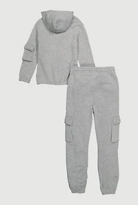 Girls Zip Front Hoodie and Cargo Sweatpants Set, Grey, Size XL