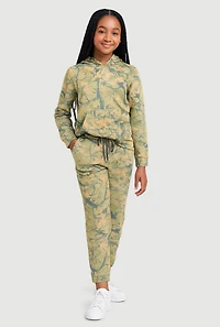 Girls Camo Pullover Hoodie and Sweatpants Set, Green, Size XL