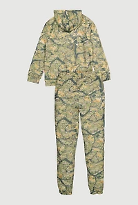 Girls Camo Pullover Hoodie and Sweatpants Set, Green, Size XL