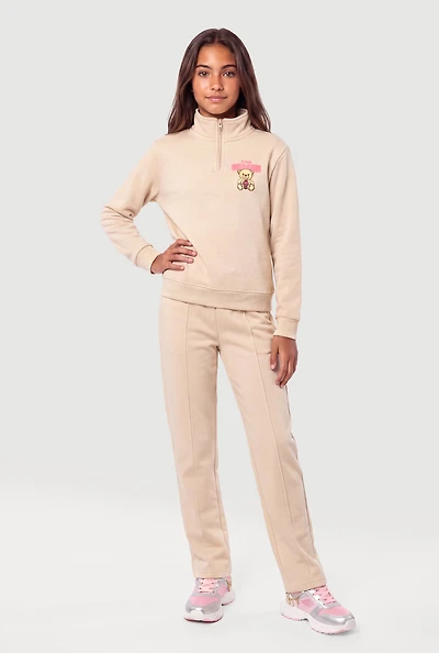 Girls Team Snacks Bear Quarter Zip Top and Sweatpants