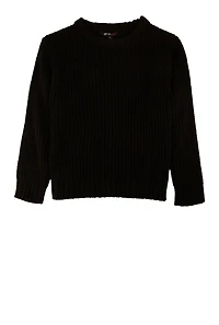 Little Girls Knit Crew Neck Pullover Sweater, Black, Size 4