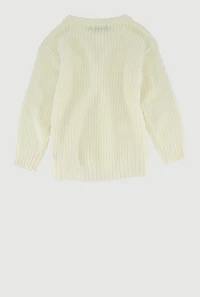 Little Girls Long Sleeve Pullover Sweater with Cute Bows, Beige, Size 4