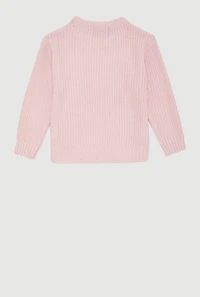 Girls Long Sleeve Pullover Sweater with Cute Bows, Pink, Size 5-6