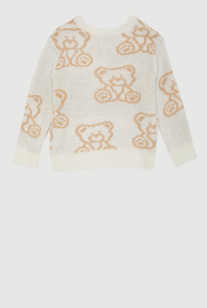 Little Girls Teddy Bear Graphic Print Crew Neck Sweater, 5-6