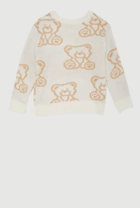 Little Girls Teddy Bear Graphic Print Crew Neck Sweater