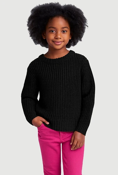 Little Girls Knit Long Sleeve Crew Neck Pullover Sweater,