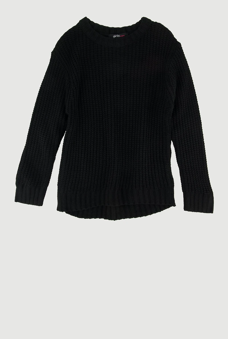 Little Girls Knit Long Sleeve Crew Neck Pullover Sweater,