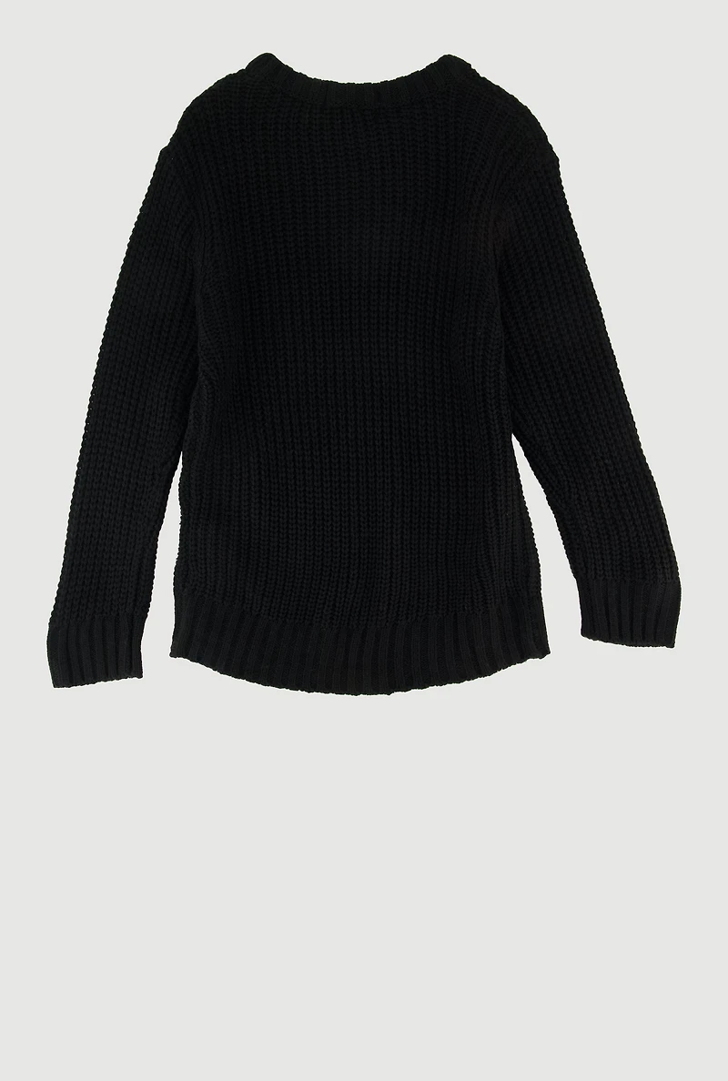 Little Girls Knit Long Sleeve Crew Neck Pullover Sweater,