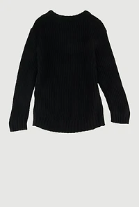 Little Girls Knit Long Sleeve Crew Neck Pullover Sweater,