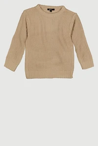 Little Girls Knit Long Sleeve Crew Neck Pullover Sweater, 4