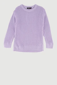 Little Girls Knit Long Sleeve Crew Neck Pullover Sweater, Purple, Size 4
