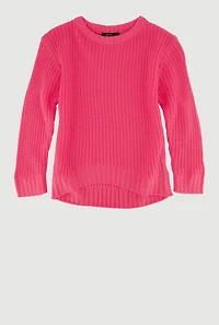 Little Girls Knit Long Sleeve Crew Neck Pullover Sweater, Pink, Size 5-6