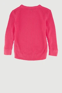 Little Girls Knit Long Sleeve Crew Neck Pullover Sweater, Pink, Size 5-6