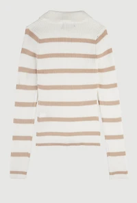 Girls Striped Collared Sweater, Beige, Size 10-12