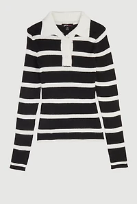 Girls Striped Collared Sweater,
