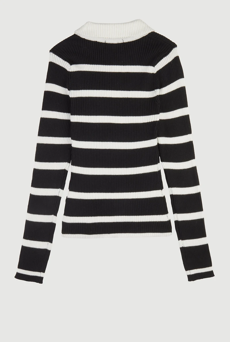 Girls Striped Collared Sweater,
