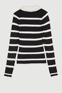 Girls Striped Collared Sweater, Black,
