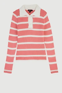 Girls Striped Collared Sweater, Pink, Size 14-16