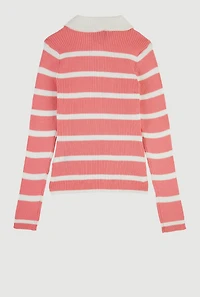 Girls Striped Collared Sweater, Pink, Size 14-16