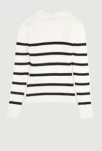 Girls Striped Ribbed Knit Pullover Sweater, White, Size 10-12