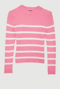 Girls Striped Ribbed Knit Pullover Sweater,