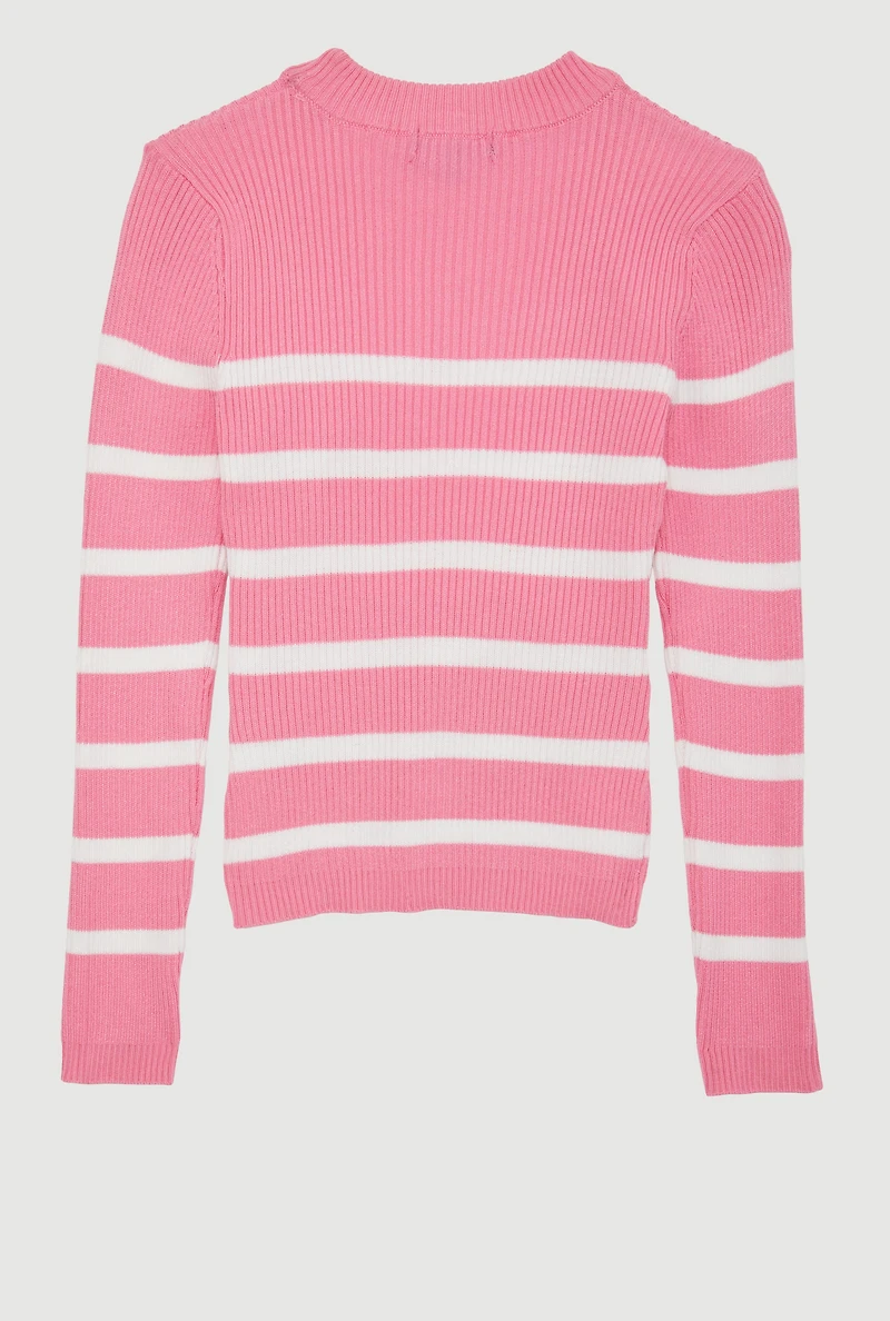Girls Striped Ribbed Knit Pullover Sweater,
