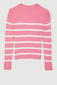Girls Striped Ribbed Knit Pullover Sweater,