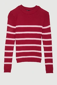 Girls Striped Ribbed Knit Pullover Sweater