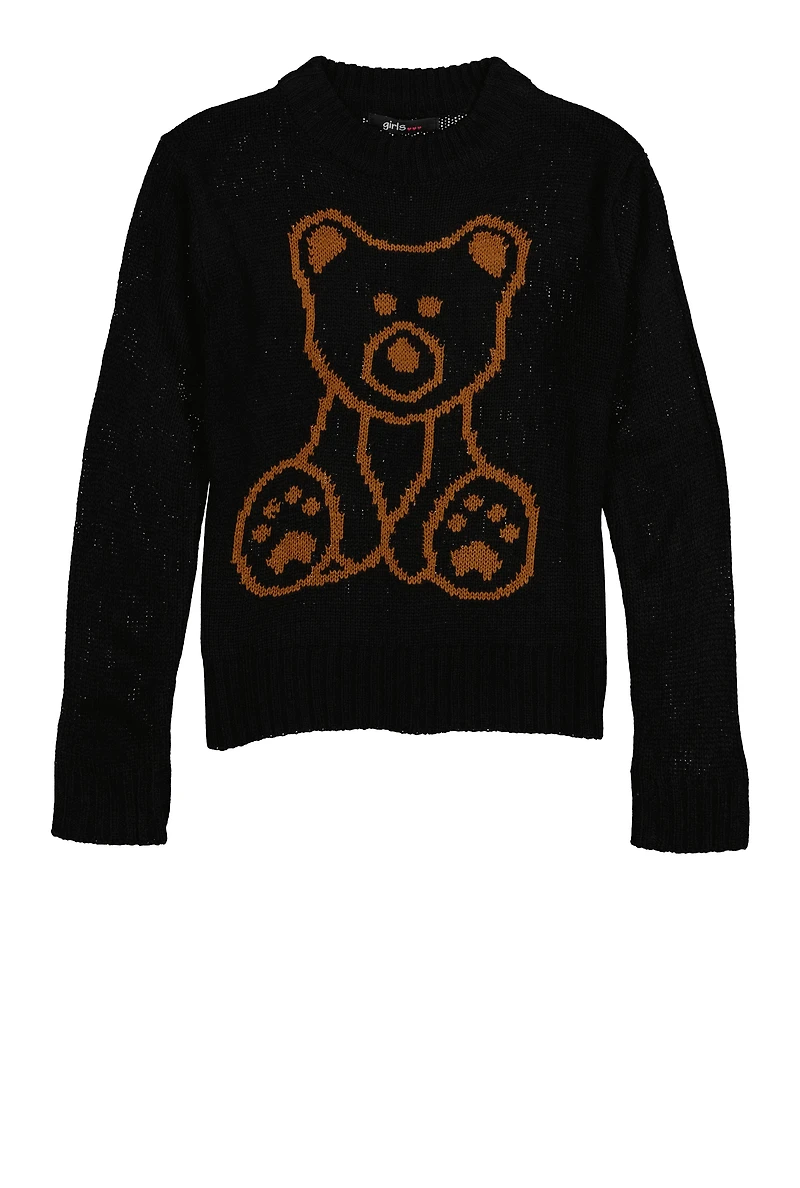 Girls Bear Graphic Pullover Sweater