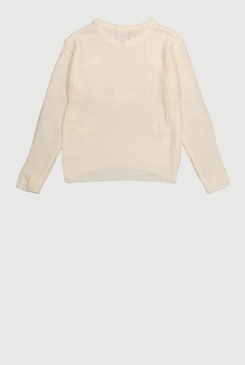 Girls Bow Detail Long Sleeve Sweater, Beige, Size 14-16
