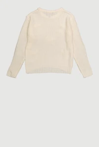 Girls Bow Detail Long Sleeve Sweater, Beige, Size 14-16
