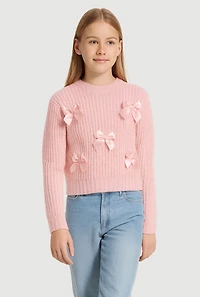 Girls Bow Detail Long Sleeve Sweater