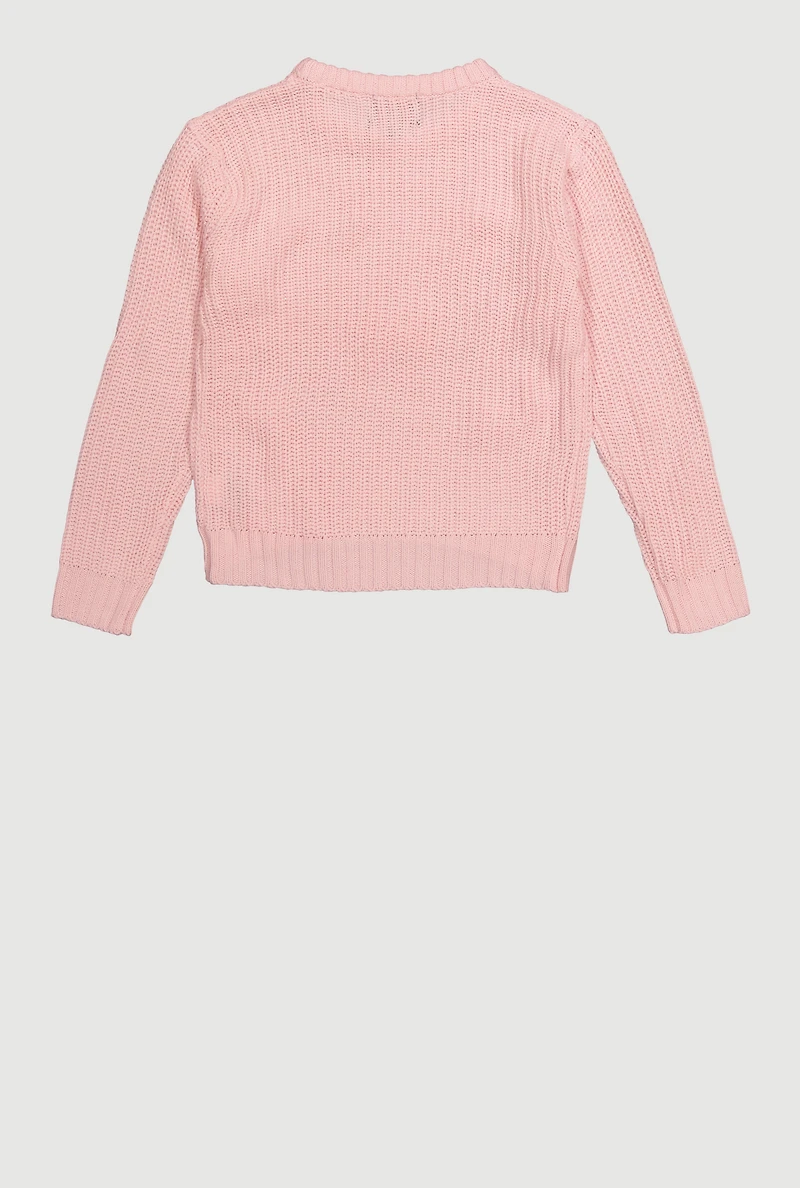 Girls Bow Detail Long Sleeve Sweater, Pink, Size 7-8