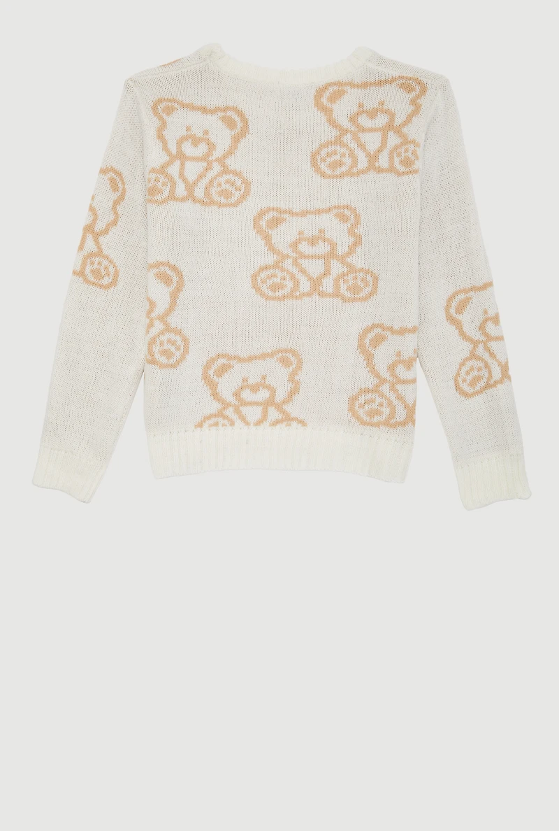 Girls Trendy Long Sleeve All Over Bear Print Sweater