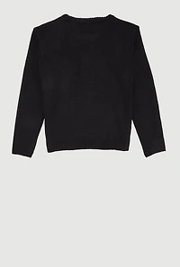 Girls Bow Print Long Sleeve Crew Neck Sweater, Black, Size 7-8