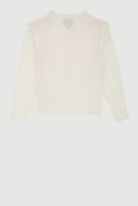 Girls Bow Print Long Sleeve Crew Neck Sweater, White, Size 10-12