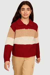 Girls Striped Polo Sweater,