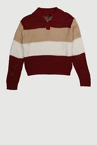 Girls Striped Polo Sweater,