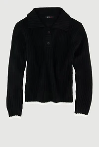Girls Long Sleeve Contrast Trim Polo Sweater,