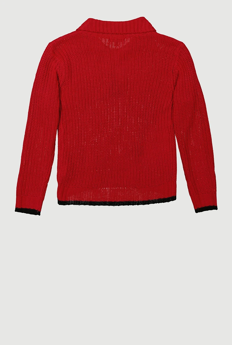 Girls Long Sleeve Contrast Trim Polo Sweater, 7-8