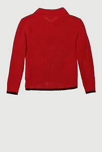 Girls Long Sleeve Contrast Trim Polo Sweater, 7-8