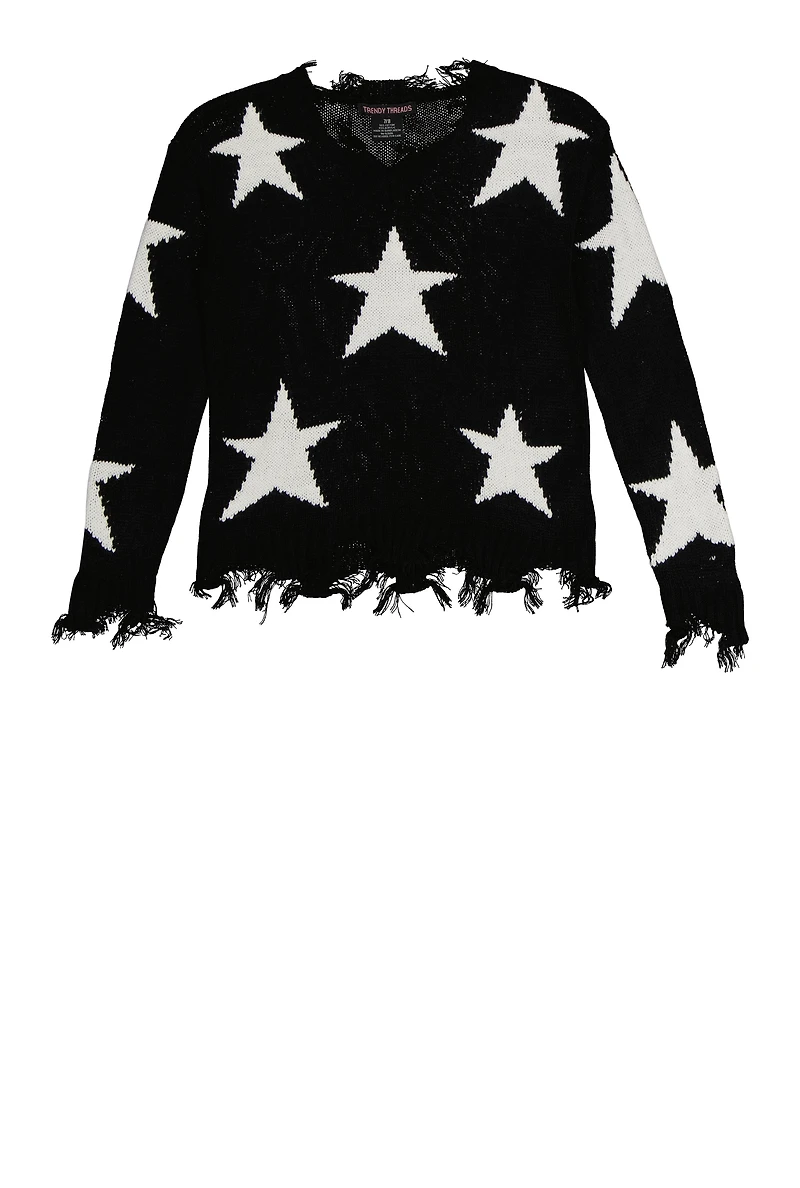 Girls Distressed Star Print Sweater