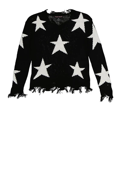 Girls Distressed Star Print Sweater
